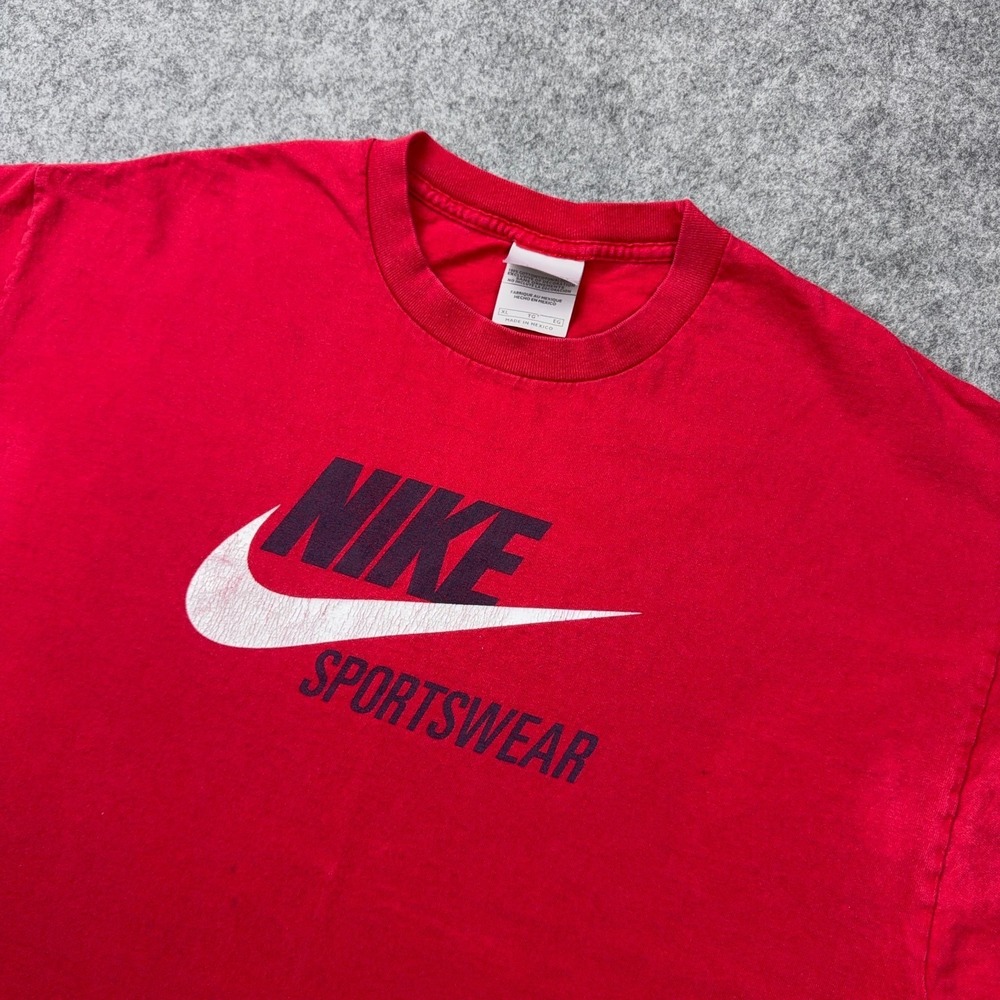 VTG Nike Shirt Mens XL Red‎ Sportswear Logo Crew Neck Gray Tag Tee 90s Y2K